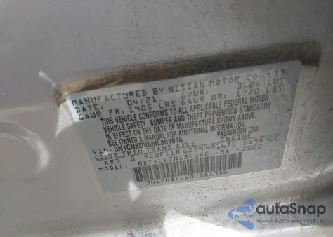 2021 Nissan Versa S Xtronic Cvt z USA, uszkodzony, nr VIN 3N1CN8DV6ML881916